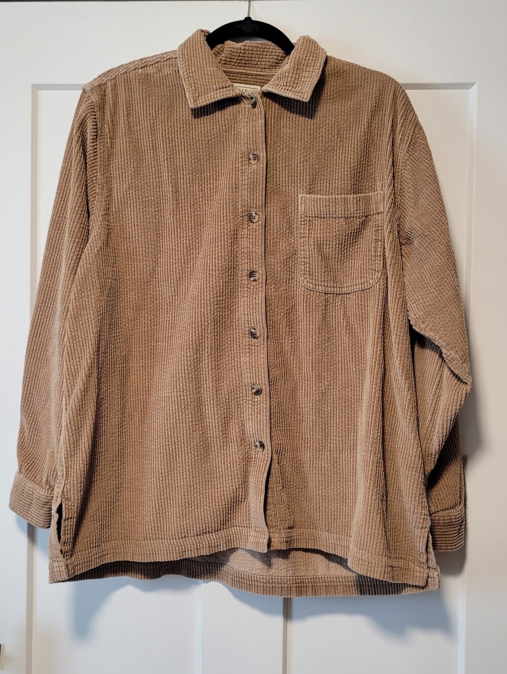 Vintage LL Bean Shirt Jacket Womens M Corduroy Brown Button Up Shacket Ranch 90s